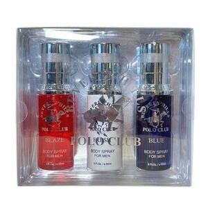 Beverly Hills Polo Club Men's 3 Piece Set Body Spray Mist Blue Fresh Blaze 3oz